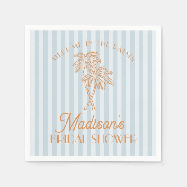 Blue Palm Spring Pastel Beach Bridal Shower Napkins (Front)