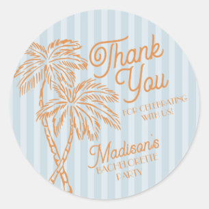 Blue Palm Spring Pastel Beach Party Favor Classic Round Sticker