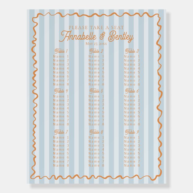 Blue Palm Springs Beach Party Seating Chart Foam Board (Front)