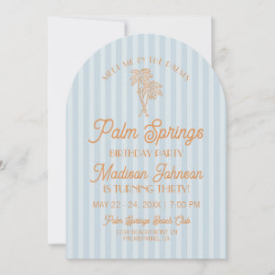Blue Palm Springs Pastel Beach Birthday Party Invitation