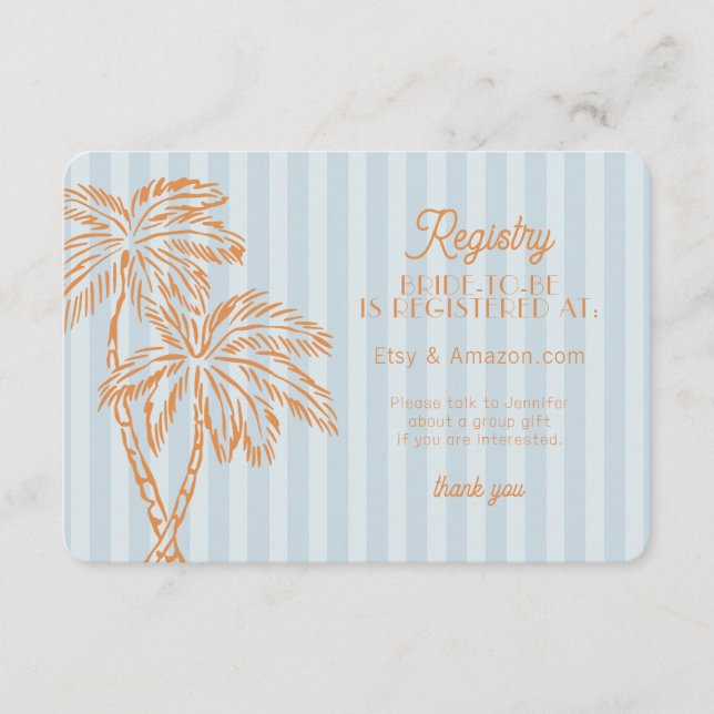 Blue Palm Springs Pastel Beach Registry Insert (Front)