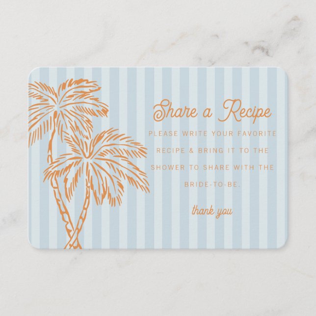 Blue Palm Springs Pastel Beach Share Recipe Card (Front)