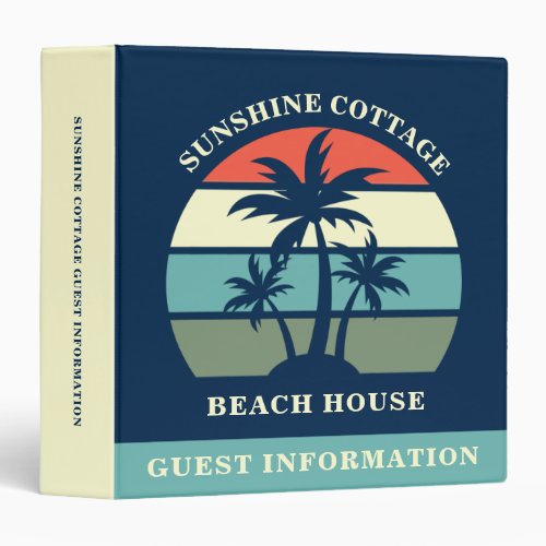 Blue Palm Tree Beach House Guest Information 3 Ring Binder