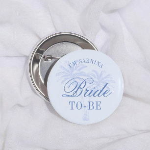 Blue Palm Tree Coastal Retro Bride To Be Button