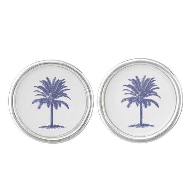 Blue Palm Tree Cufflinks (Front)