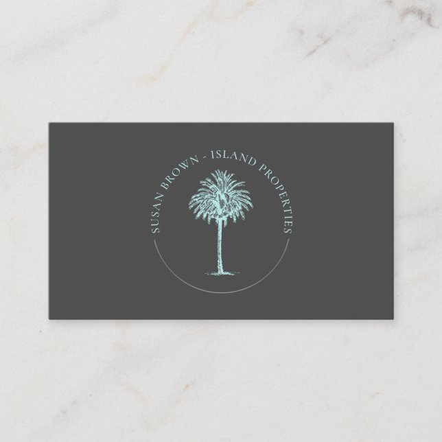 Blue Palm Tree Logo Business Card (Front)
