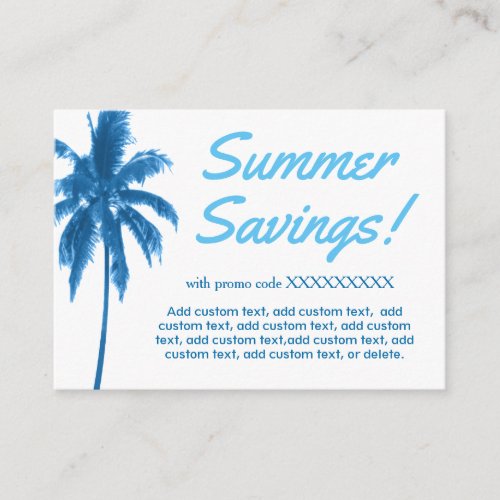 Blue Palm Tree Promo Discount Marketing Card