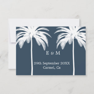 Blue Palm Tree Watercolor Wedding Save the Date