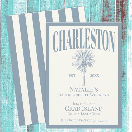 Blue Palm Trees Charleston Coastal Bachelorette Invitation