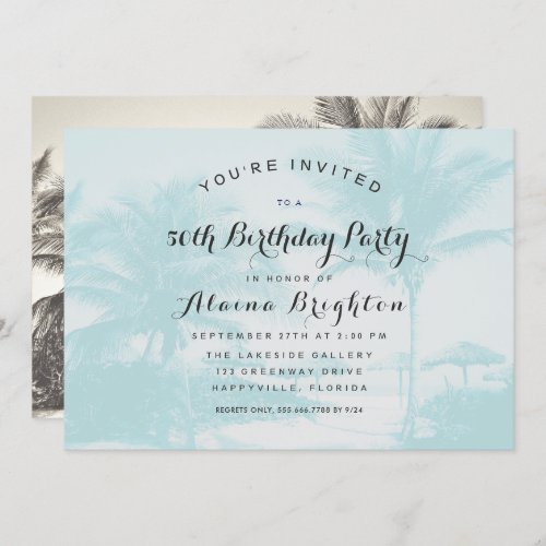 Blue Palm Trees Custom Birthday Party Invitation