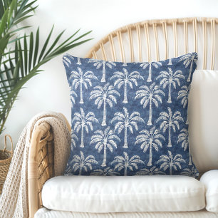 Blue Palm Trees Throw Pillow