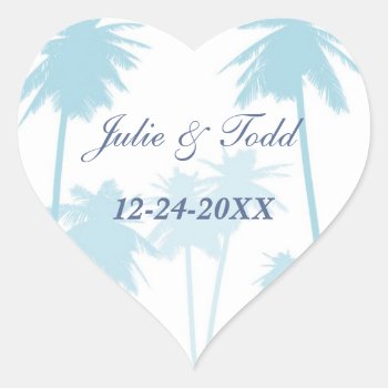 Blue Palm Trees Tropical Wedding Heart Sticker by Lasting__Impressions at Zazzle