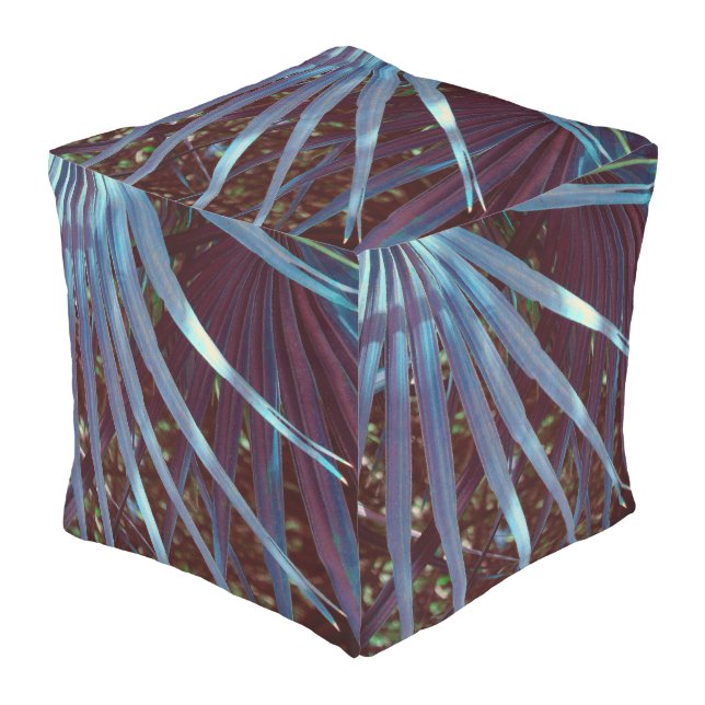 Blue Palmetto Dream Outdoor Pouf (Angled Front)