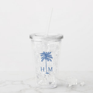 Blue Palmetto Palm Tree Monogram Acrylic Tumbler
