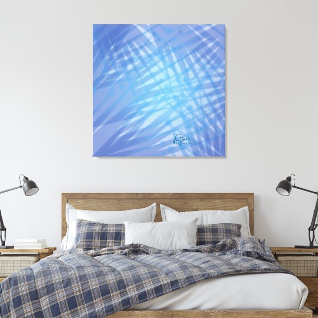 Blue Palms Stretched Canvas Print (Insitu(Bedroom))