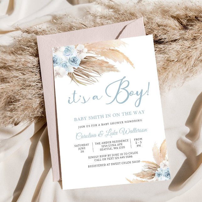 Blue Pampas Baby Shower Invitation (Creator Uploaded)