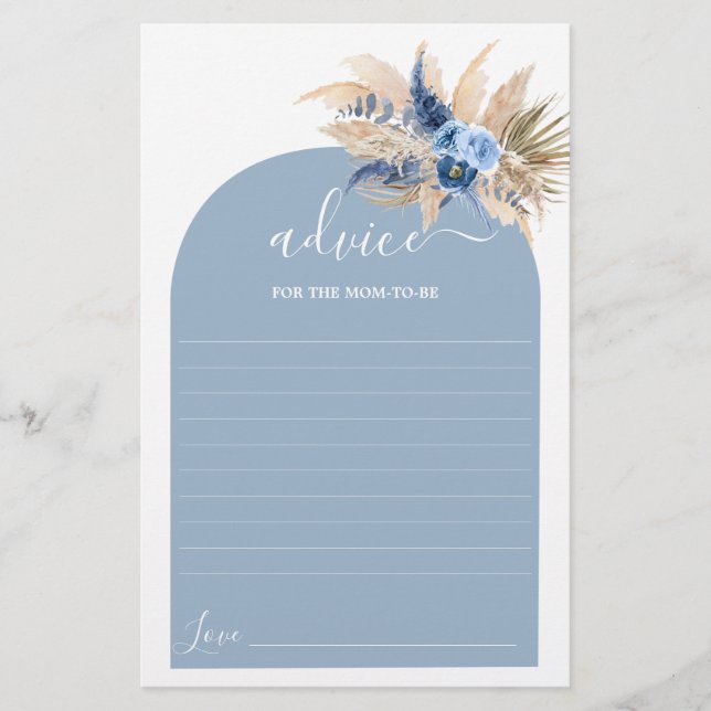 Blue Pampas Grass Advice for Mom To Be card (Front)