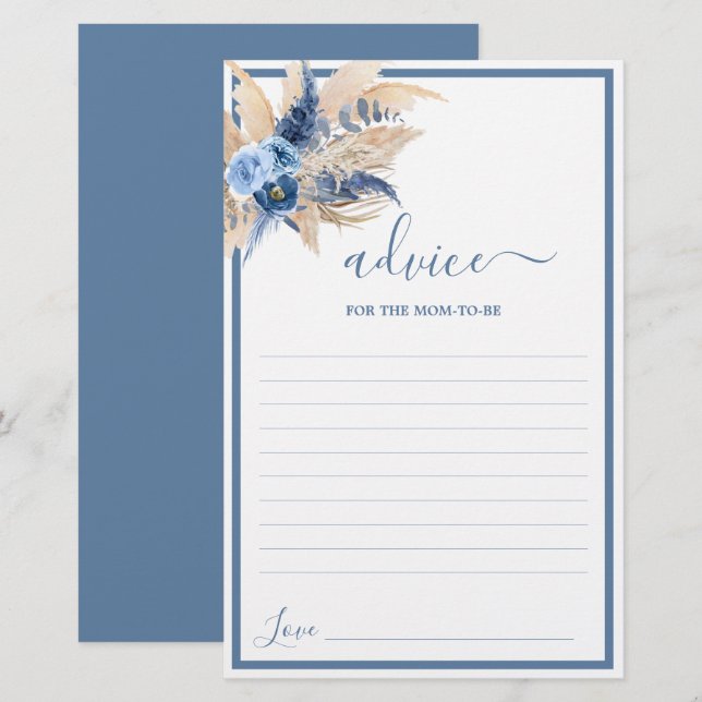 Blue Pampas Grass Advice for Mom To Be card (Front/Back)