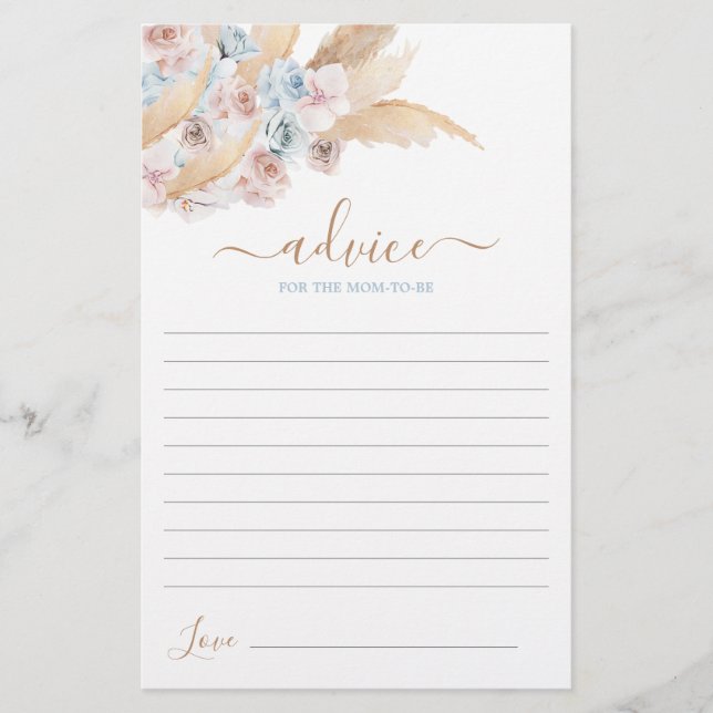 Blue Pampas Grass Advice for the Mom To Be card (Front)