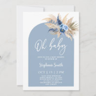 Blue Pampas Grass Baby Shower Boy Invitation