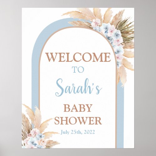 Blue Pampas Grass Baby Shower Boy Welcome sign