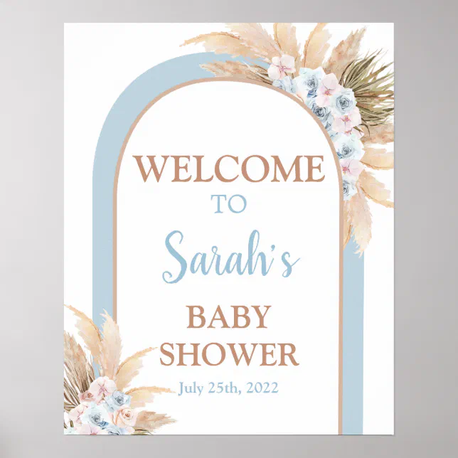 Blue Pampas Grass Baby Shower Boy Welcome sign | Zazzle