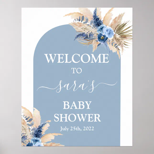Blue Pampas Grass Baby Shower Boy Welcome sign | Zazzle