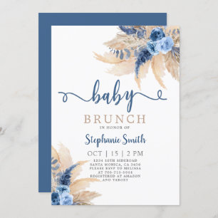 Blue Pampas Grass Boy Baby Shower Boy Invitation