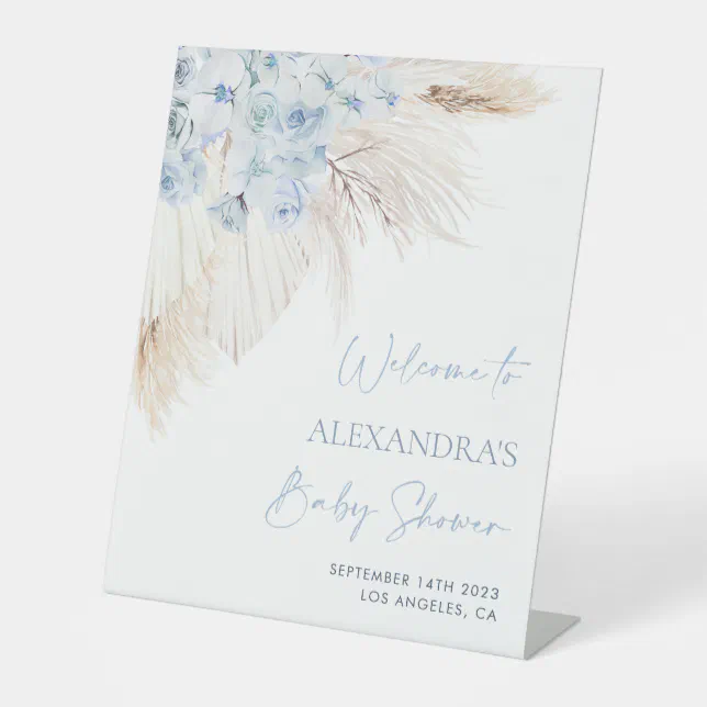 Blue Pampas Grass Boy Baby Shower Welcome Sign | Zazzle