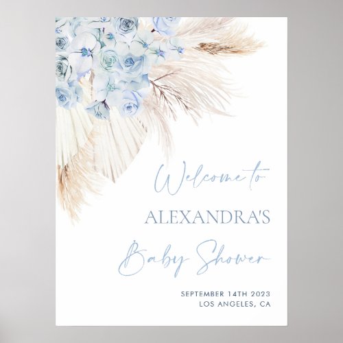 Blue Pampas Grass Boy Baby Shower Welcome Sign