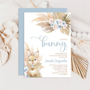 Blue Pampas Grass Boy Bunny Baby Shower Invitation