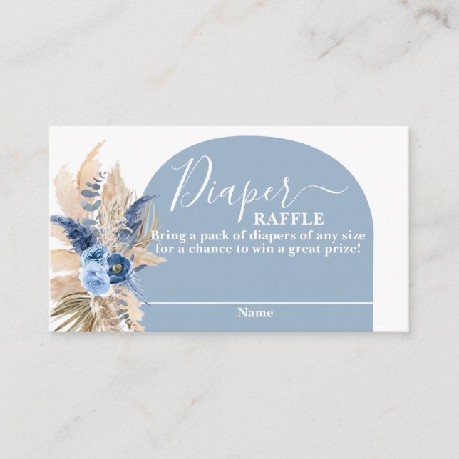 Blue Pampas Grass Boy Diaper Raffle Card (Front)