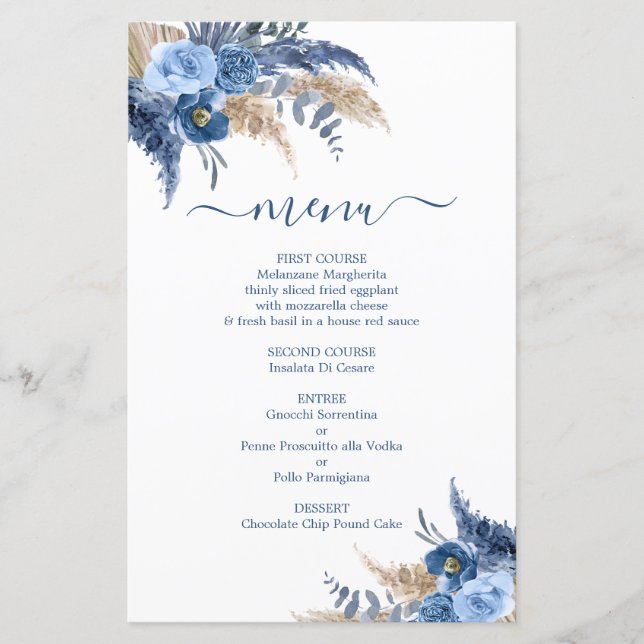 Blue Pampas Grass Boy Menu Card (Front)