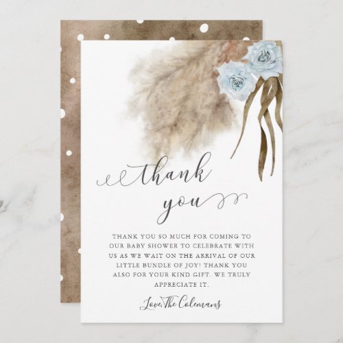 Blue Pampas Grass Watercolor Baby Shower   Thank You Card