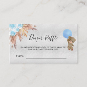 Blue pampas teddy baby shower diaper raffle ticket enclosure card