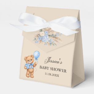 Blue Pampas Teddy Bear Roses Baby Shower Favor Boxes