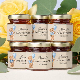 Blue Pampas Teddy Bear Roses Baby Shower Honey Jar Favors