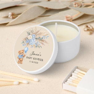 Blue Pampas Teddy Bear Roses Baby Shower Mini Candle Favors