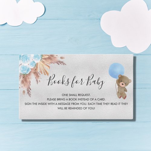Blue pampas teddy boy baby shower book request enclosure card