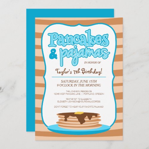 Blue Pancakes and Pajamas Birthday Invitation