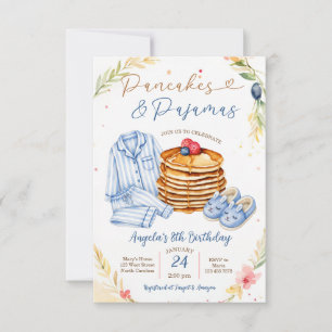 Blue Pancakes and Pajamas Birthday Party Invitation