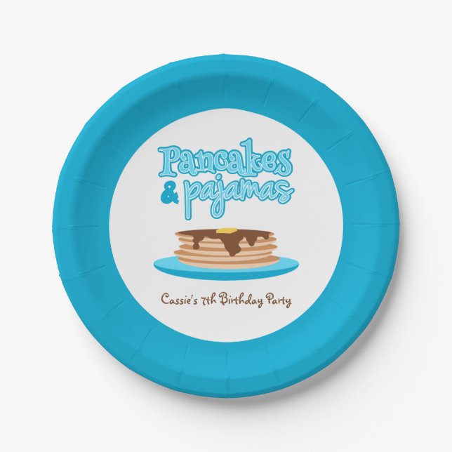 Blue Pancakes and Pajamas Birthday Party Paper Plates (Front)