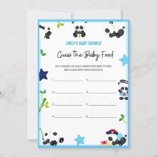 Blue Panda Baby Shower Game Size Invitation