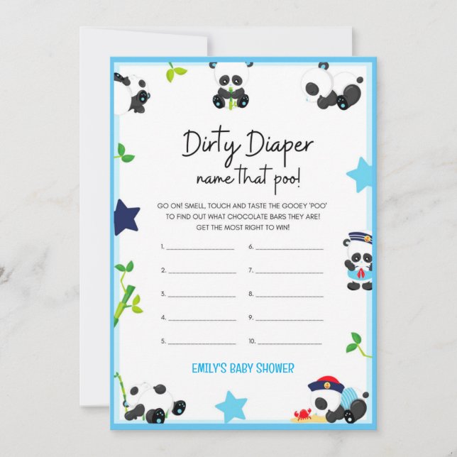 Blue Panda Baby Shower Game Size Invitation (Front)