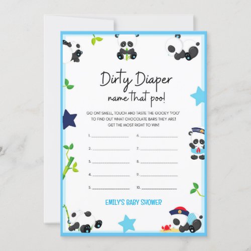 Blue Panda Baby Shower Game Size Invitation