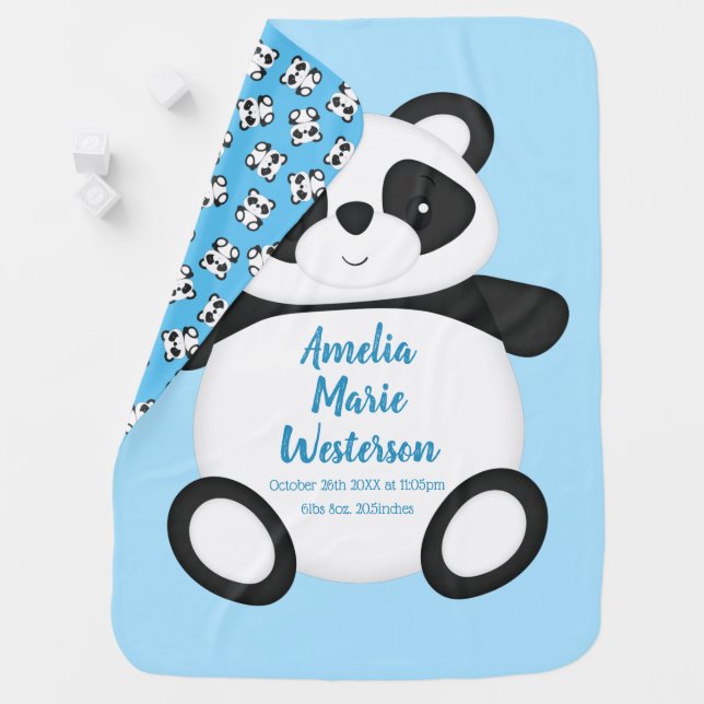 Blue Panda Bear Baby Shower Blanket (In Situ)