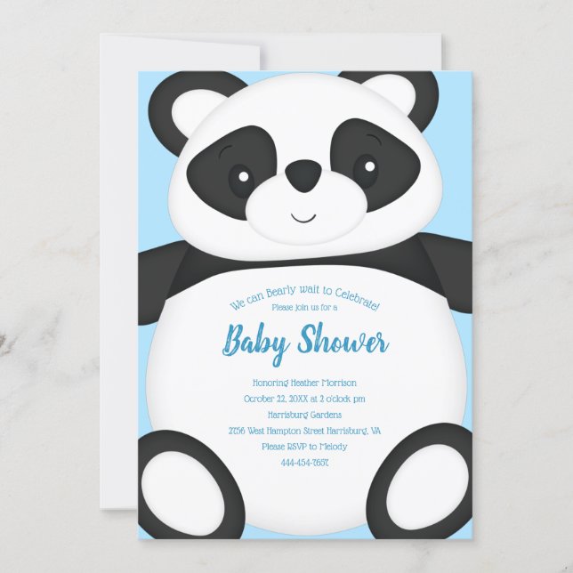 Blue Panda Bear Baby Shower Invitation (Front)