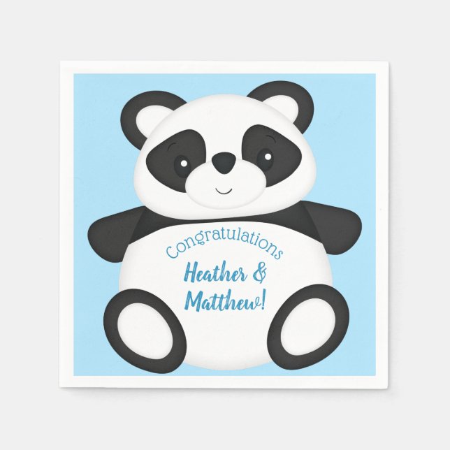 Blue Panda Bear Baby Shower Napkins (Front)