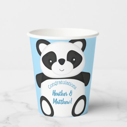 Blue Panda Bear Baby Shower Paper Cups