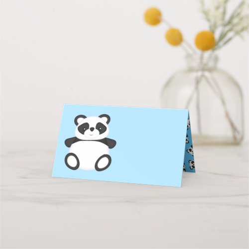 Blue Panda Bear Baby Shower Place Card